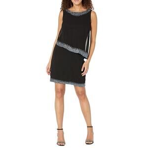 JKara Beaded Chiffon Sleeveless Sparkly Mini Sheath Cocktail Dress Black Size 6